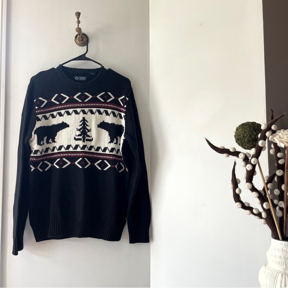 Chaps Bear Fair Isle Knit Sweater | Size Small